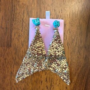 Rachel Comey Sprink Earrings- Gold and Turquoise Sequin Earrings